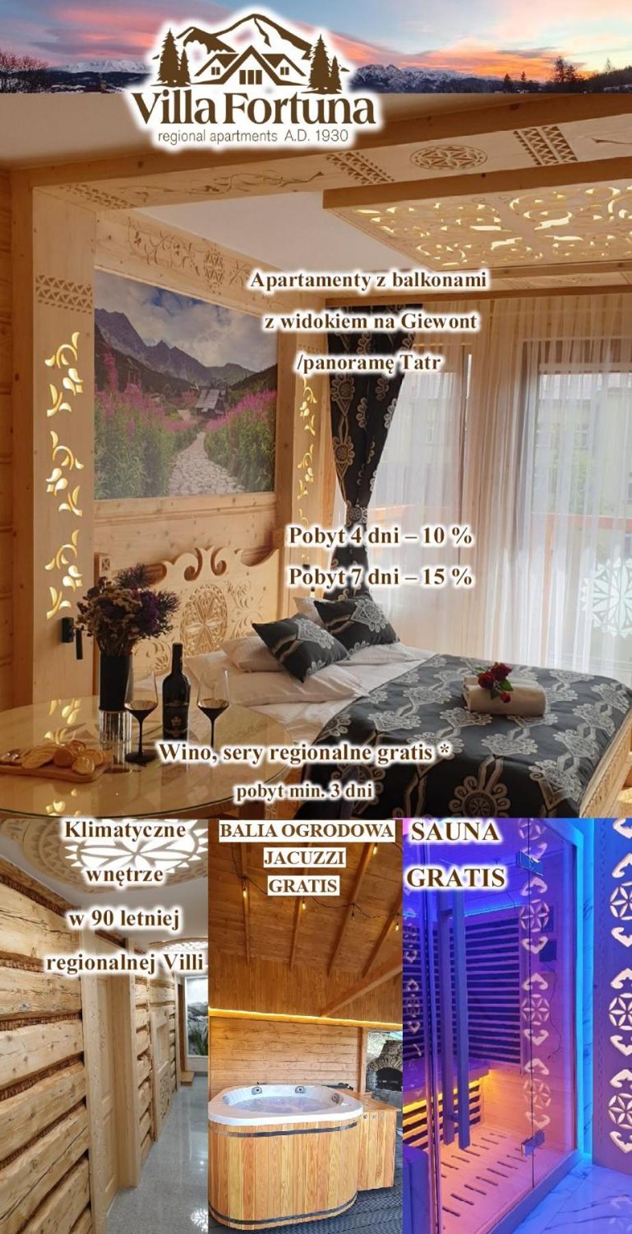 Villa Fortuna - Regionalne Apartamenty & Spa - Sauna, Grill, Jacuzzi Z Widokiem Na Tatry Zakopane Kültér fotó